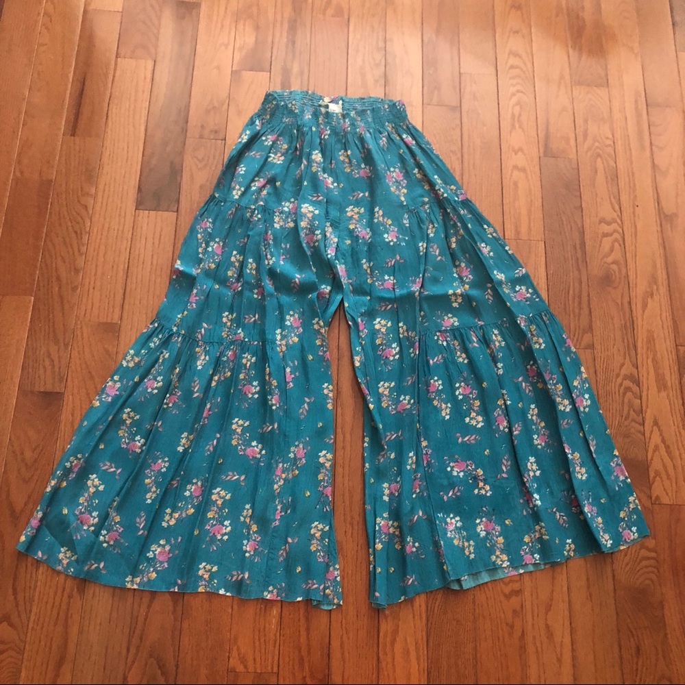Free People Teal and Floral wide leg pants